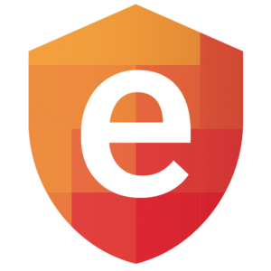 logo em forma de escudo na cor laranja com a letra e no centro, referente ao sistema e-guarda, que oferece a segurança digital de arquivos xml