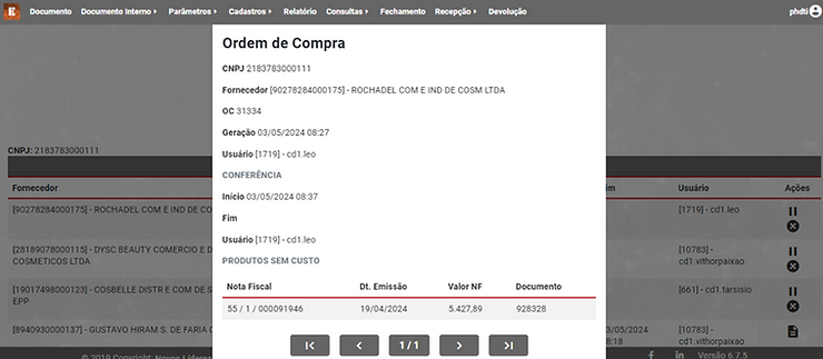 novas funcionalidades: data de recebimento de mercadoria